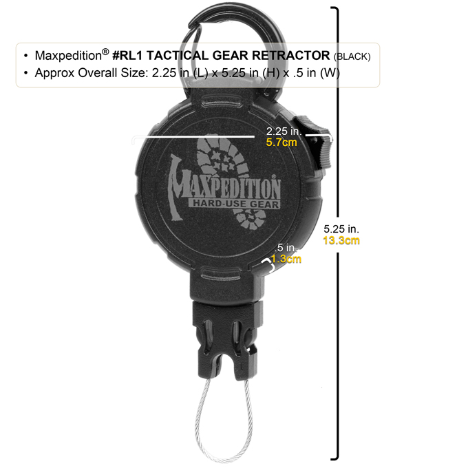 Maxpedition Tactical Gear Retractor - Large - Snap Ring RL1 2