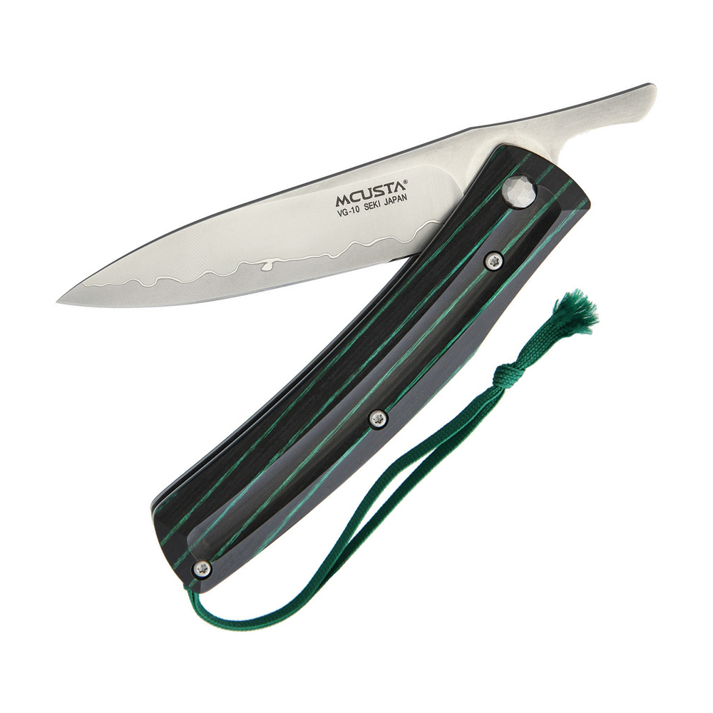 Mcusta MC-193C Higonokami Friction Folder VG-10 Drop Point Black/Green Laminated Hardwood Handles 2