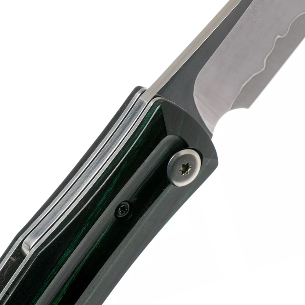 Mcusta MC-193C Higonokami Friction Folder VG-10 Drop Point Black/Green Laminated Hardwood Handles 8
