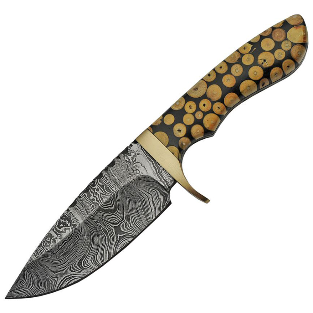 Damascus Fixed Blade Knotted Wood 1