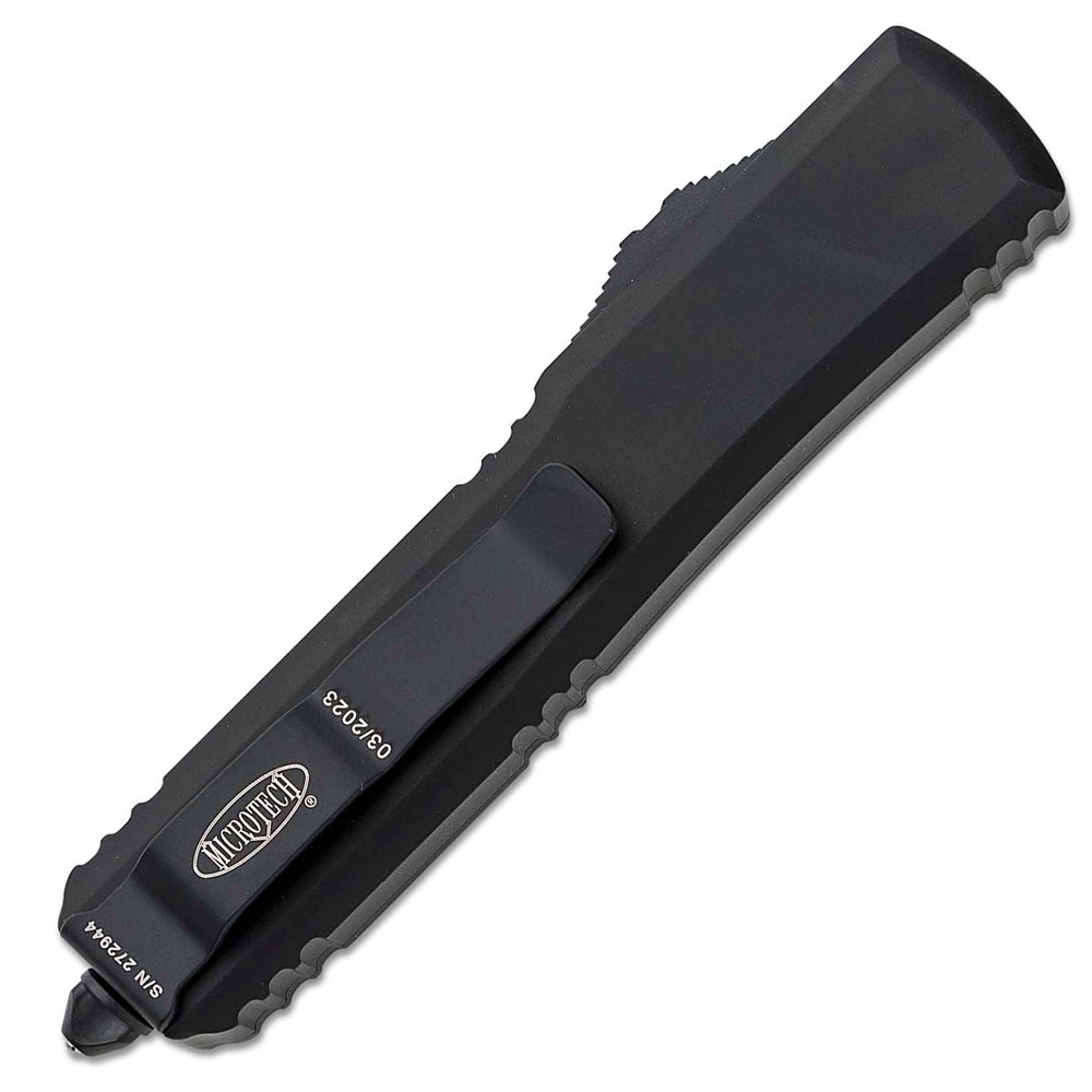 Microtech 122-3T Ultratech Tactical AUTO OTF Black Plain/Serrated Double Edge Dagger Black Aluminum Handle 4