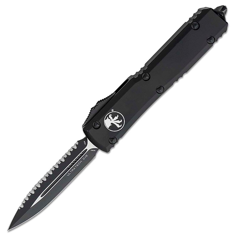 Microtech 122-3T Ultratech Tactical AUTO OTF Black Plain/Serrated Double Edge Dagger Black Aluminum Handle 1
