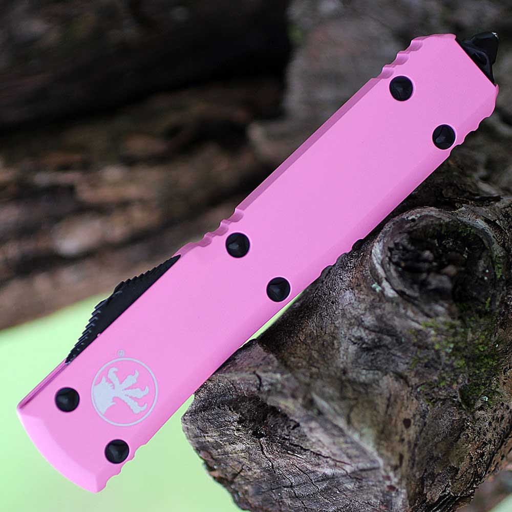 Microtech 121-1 BPK Ultratech S/E AUTO OTF Black Plain Pink Aluminum Handle 4