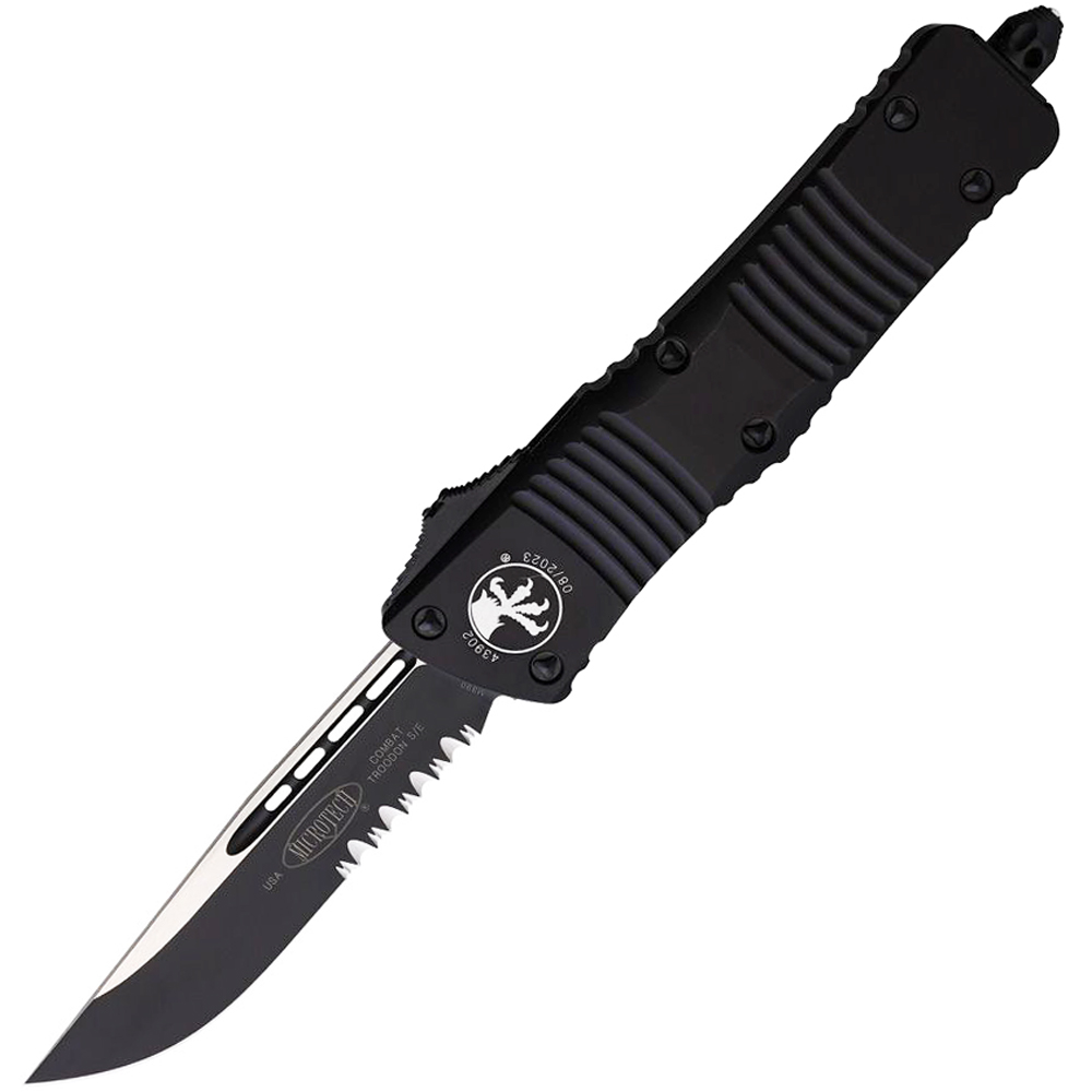 Microtech 143-2 T Combat Troodon S/E AUTO OTF Black Tactical Partial Serrated, Black Aluminum Handles 1
