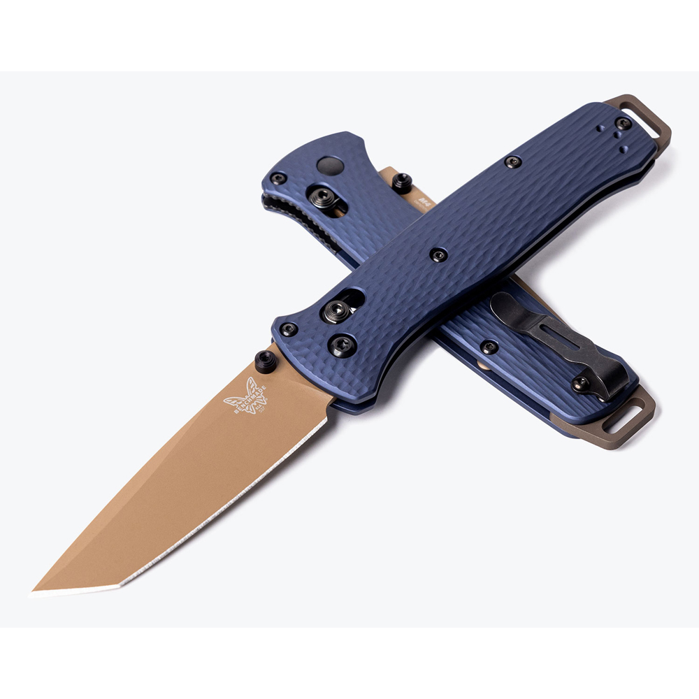 Benchmade Bailout 537FE-02 CPM-M4 Flat Dark Earth Tanto Plain Blade Crater Blue Aluminum Handles 6