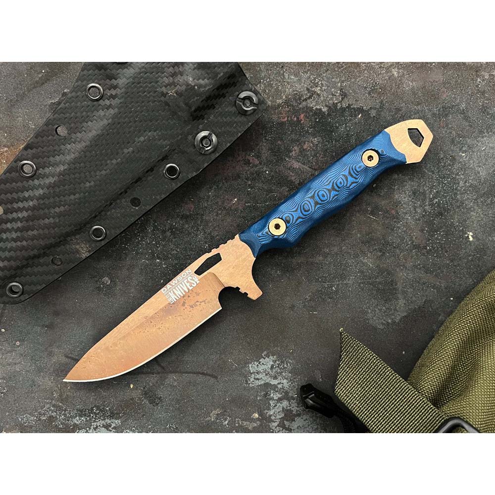 Dawson Smuggler CPM-MagnaCut Arizona Copper Scorched Earth Blue/Black G10 5