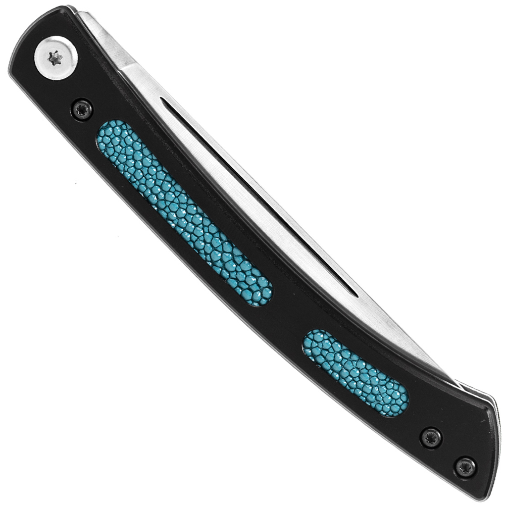 Mcusta MC-221B The Executive VG-10 Core Damascus Blue Micarta Personal Folding Steak Knife 4