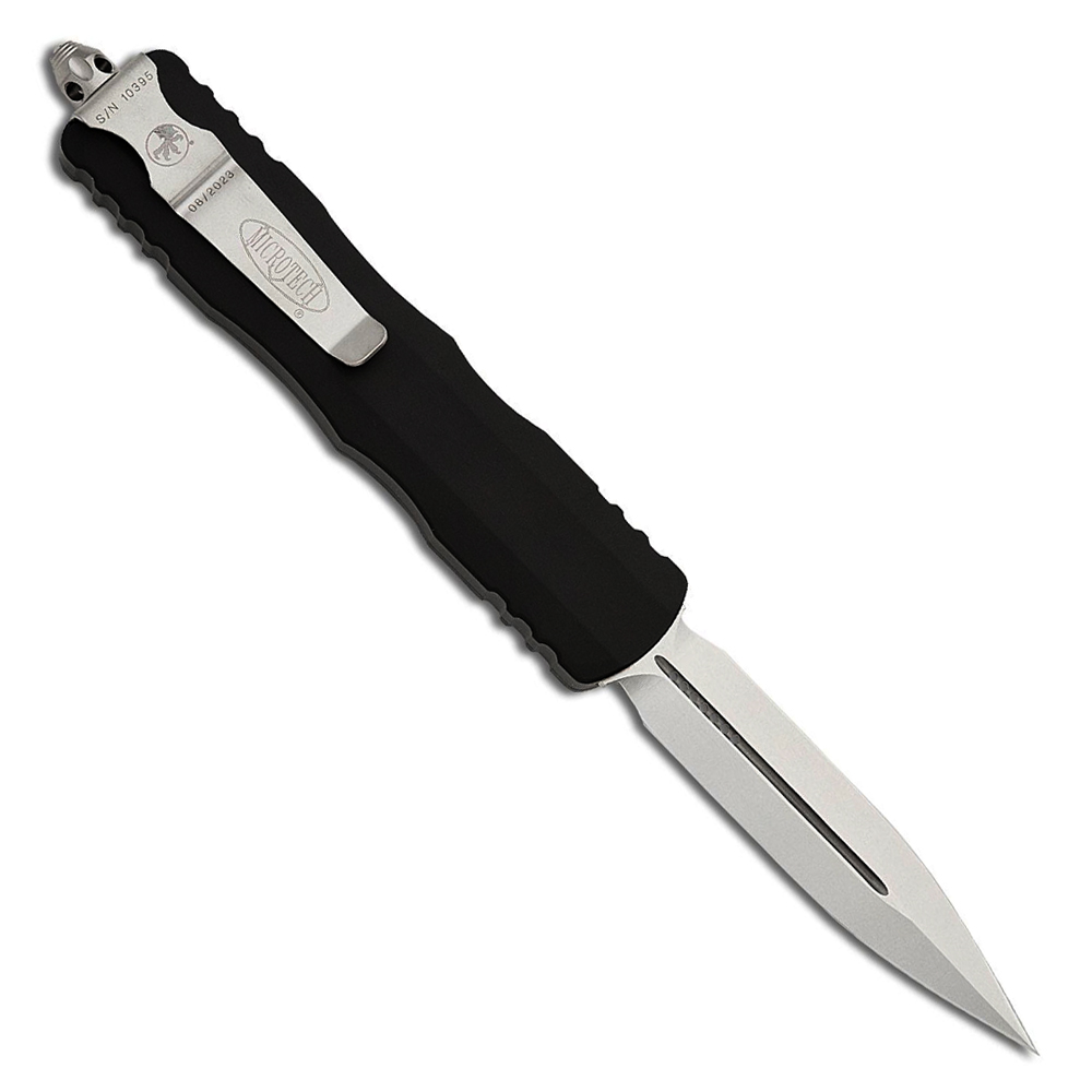 Microtech 227-10 Dirac Delta Tactical AUTO OTF Stonewashed Double Edge Dagger Blade Black Aluminum 2