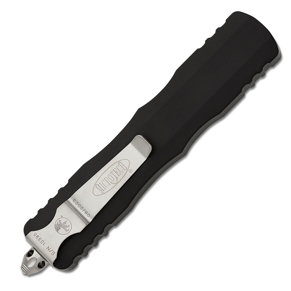 Microtech 227-10 Dirac Delta Tactical AUTO OTF Stonewashed Double Edge Dagger Blade Black Aluminum 4