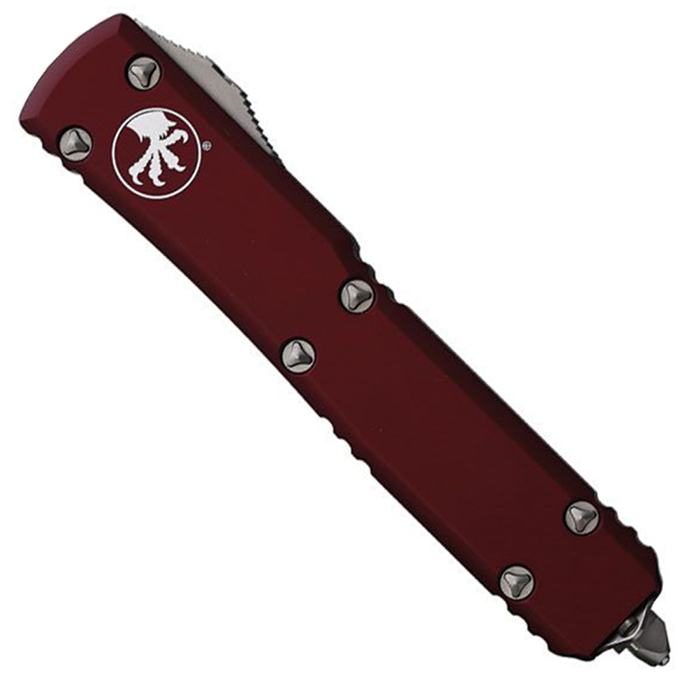 Microtech Ultratech AUTO OTF Stonewash Plain Drop point Merlot Aluminum MCT12210APBL 2
