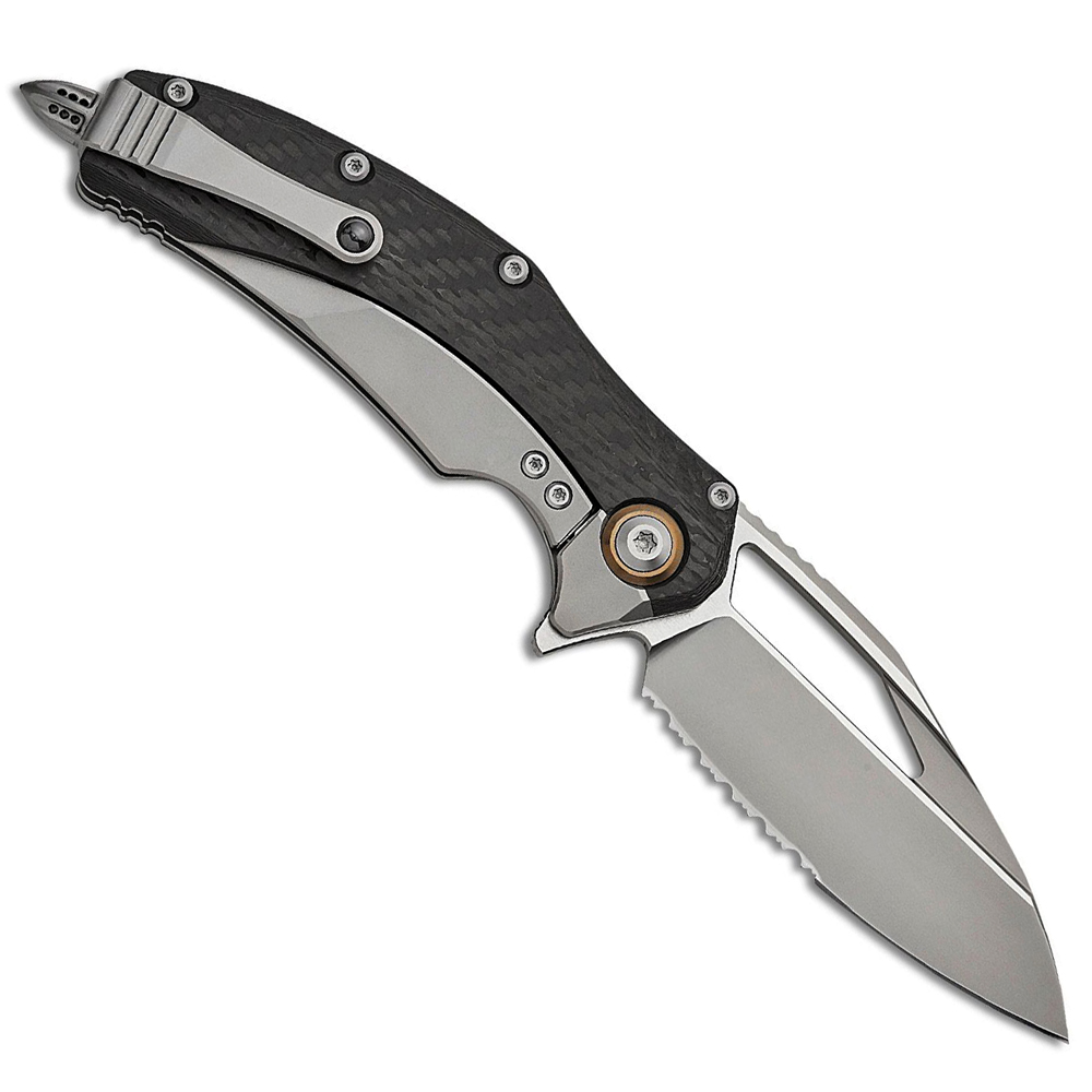 Microtech Matrix M390 Blasted Modified Sheepsfoot Combo Blade Bolstered Titanium Handles with Carbon Fiber Scales MCT165C8CFTI 2