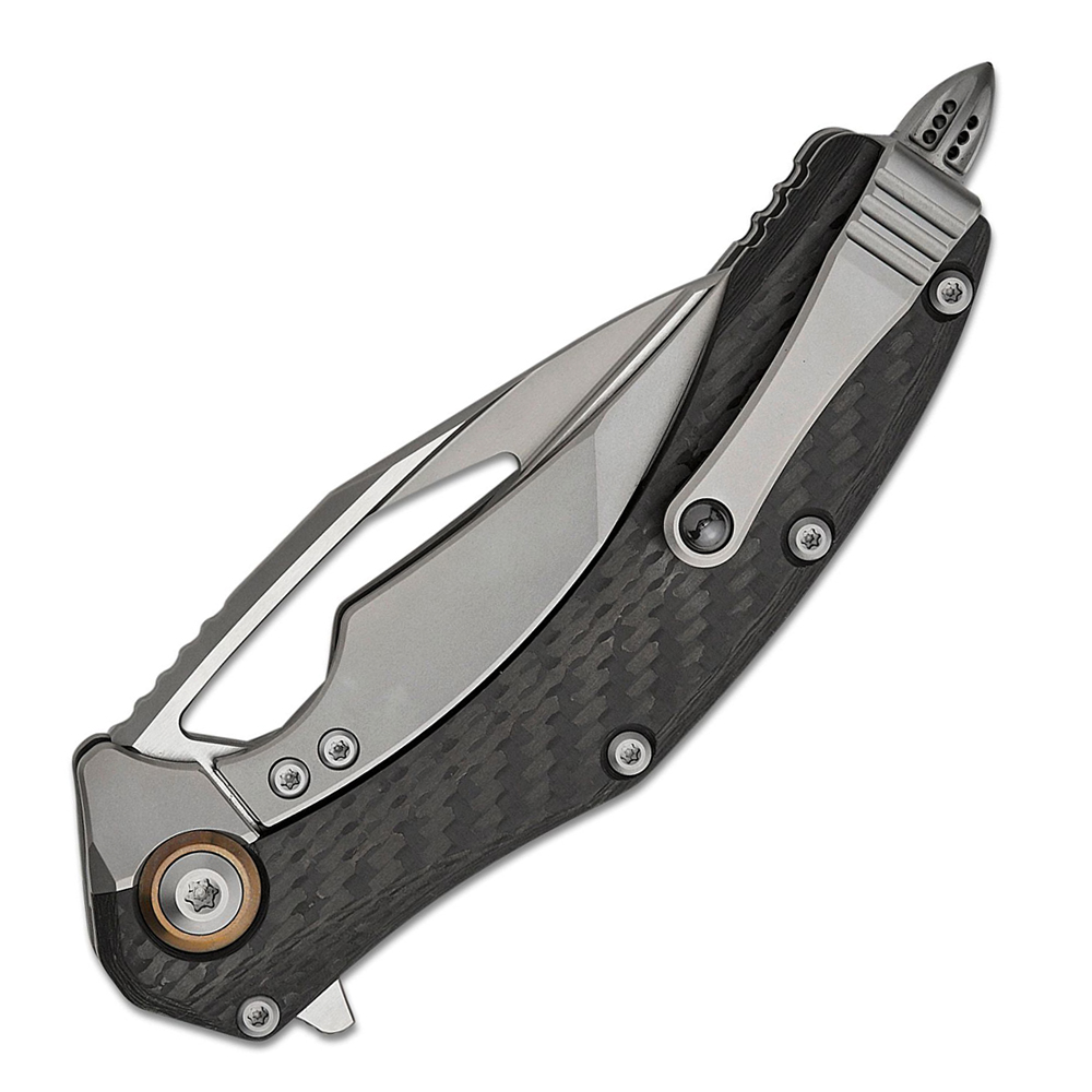 Microtech Matrix M390 Blasted Modified Sheepsfoot Combo Blade Bolstered Titanium Handles with Carbon Fiber Scales MCT165C8CFTI 4