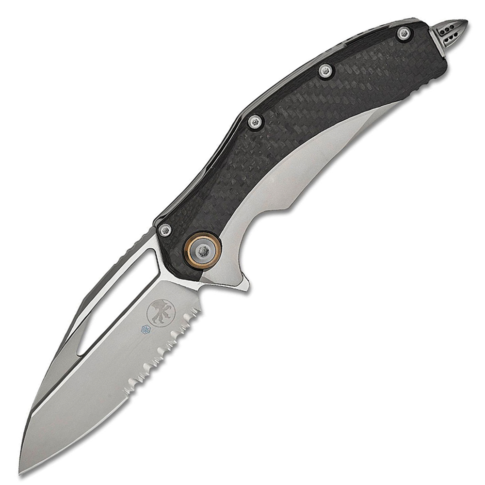 Microtech Matrix M390 Blasted Modified Sheepsfoot Combo Blade Bolstered Titanium Handles with Carbon Fiber Scales MCT165C8CFTI 1