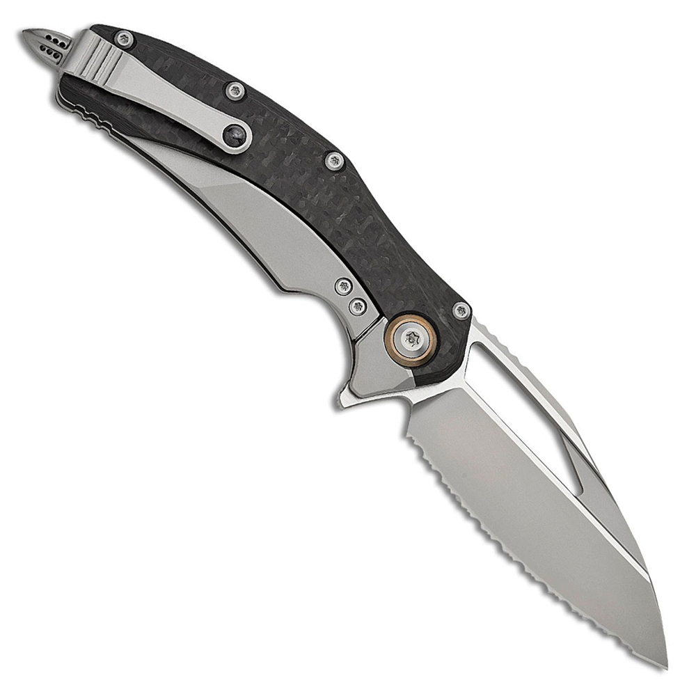 Microtech Matrix M390 Blasted Modified Sheepsfoot Serrated Blade Bolstered Titanium Handles with Carbon Fiber Scales MCT165C9CFTI 2