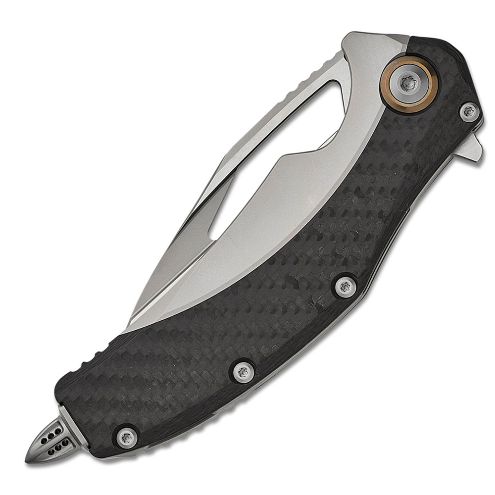 Microtech Matrix M390 Blasted Modified Sheepsfoot Serrated Blade Bolstered Titanium Handles with Carbon Fiber Scales MCT165C9CFTI 3