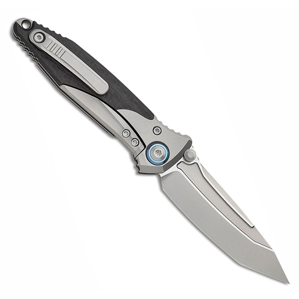 Microtech Socom Bravo Mini M390 Blasted Tanto Plain Blade Bolstered Titanium Handles with Carbon Fiber Scales 261M-7CFTI 2