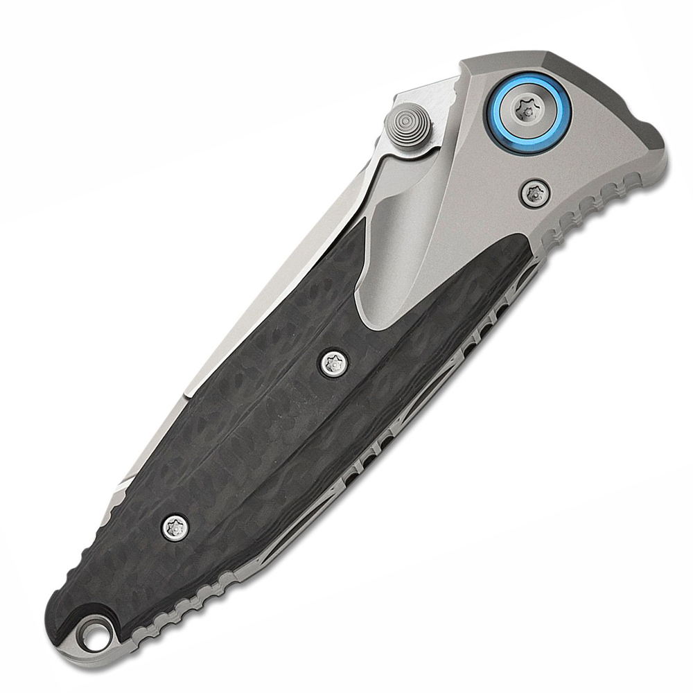 Microtech Socom Bravo Mini M390 Blasted Tanto Plain Blade Bolstered Titanium Handles with Carbon Fiber Scales 261M-7CFTI 3