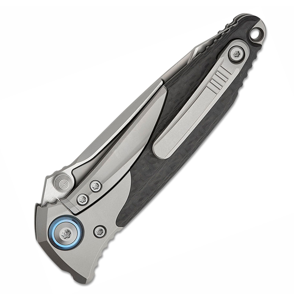 Microtech Socom Bravo Mini M390 Blasted Tanto Plain Blade Bolstered Titanium Handles with Carbon Fiber Scales 261M-7CFTI 4