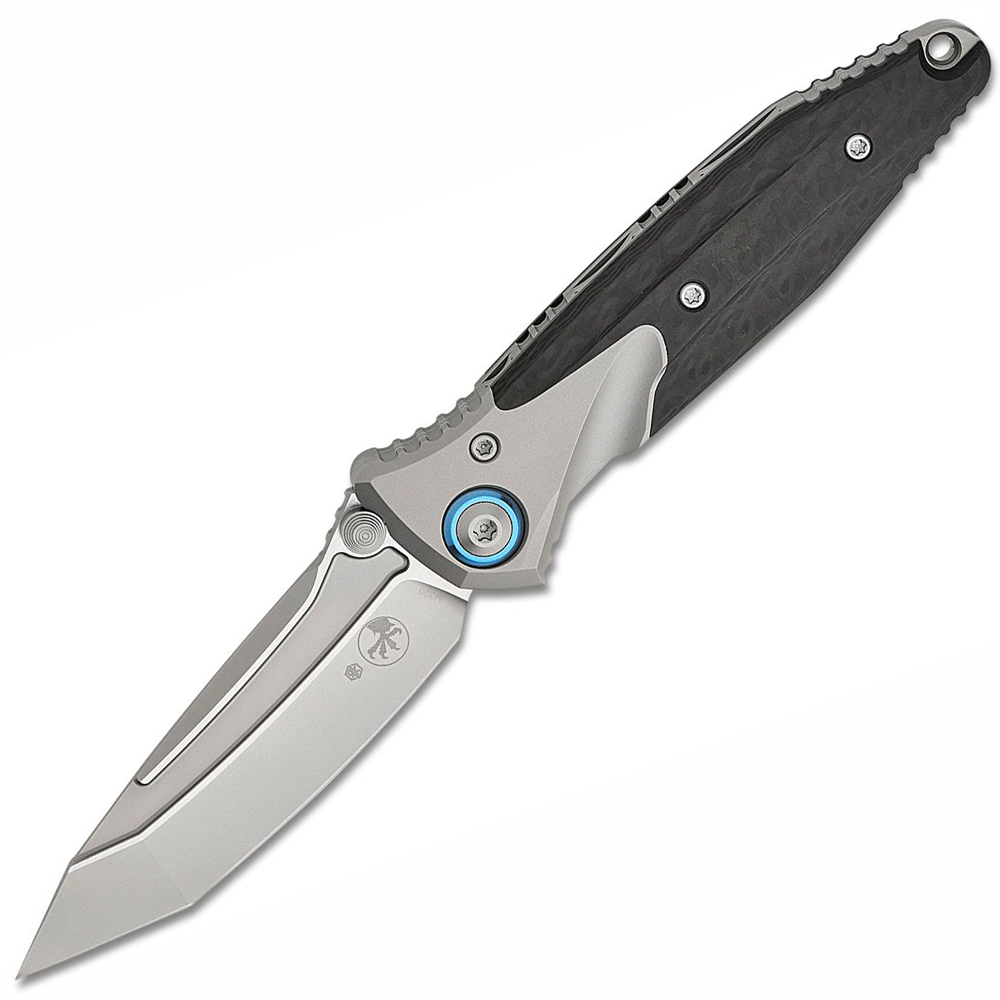 Microtech Socom Bravo Mini M390 Blasted Tanto Plain Blade Bolstered Titanium Handles with Carbon Fiber Scales 261M-7CFTI 1