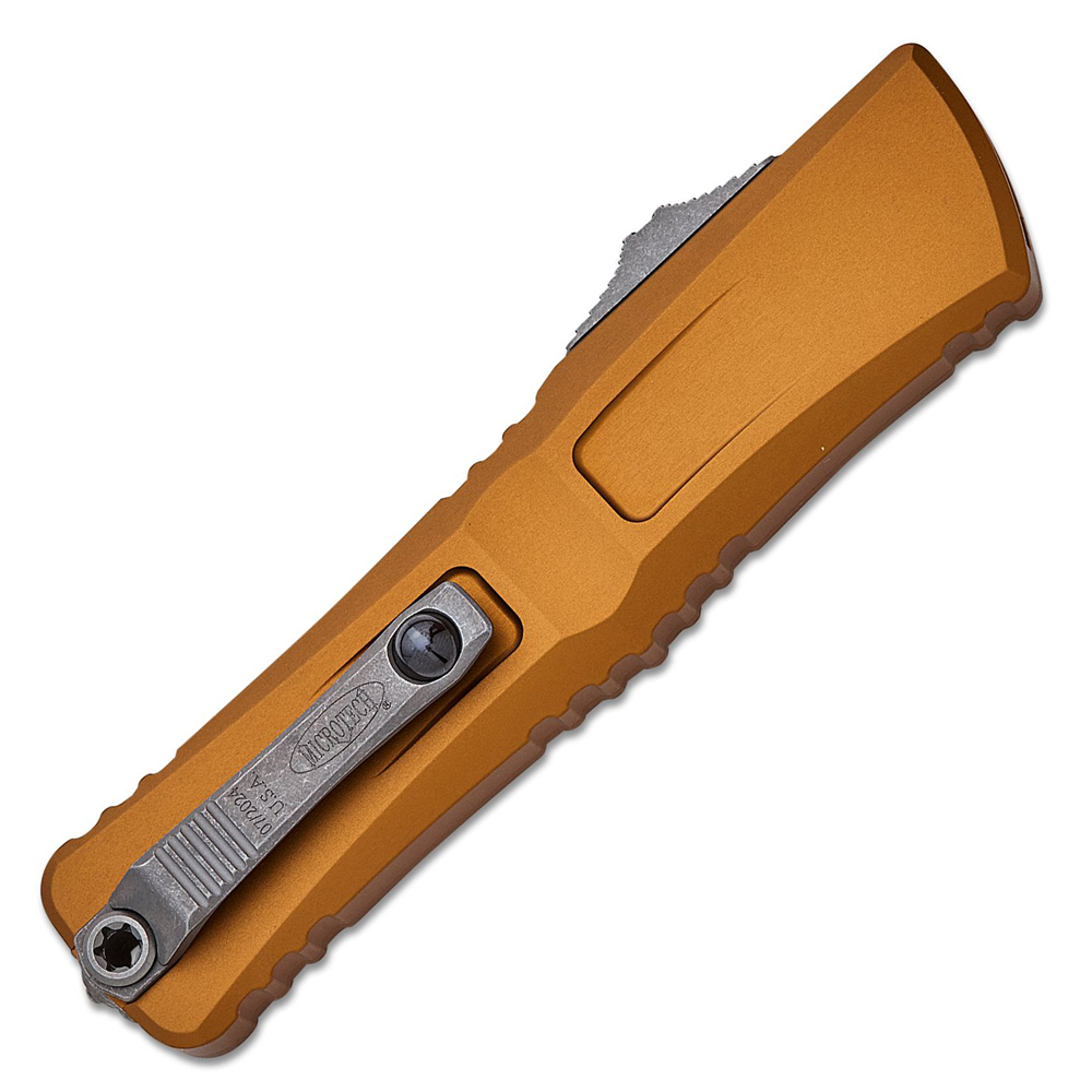 Microtech Combat Troodon Gen III AUTO OTF M390MK Apocalyptic Drop Point Combo Blade Tan Aluminum Handles 1143-11APTA 4