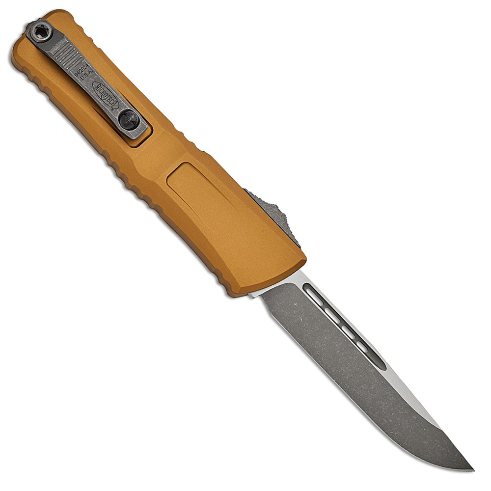Microtech Combat Troodon Gen III AUTO OTF M390MK Apocalyptic Drop Point Tan Aluminum 1143-10APTA 2