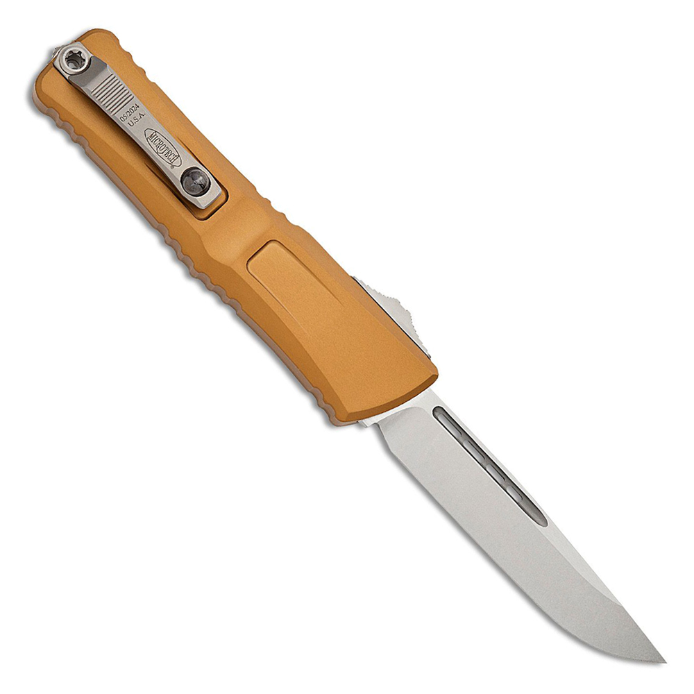 Microtech Combat Troodon Gen III AUTO OTF M390MK Stonewashed Drop Point Tan Aluminum Handles 1143-10TA 2