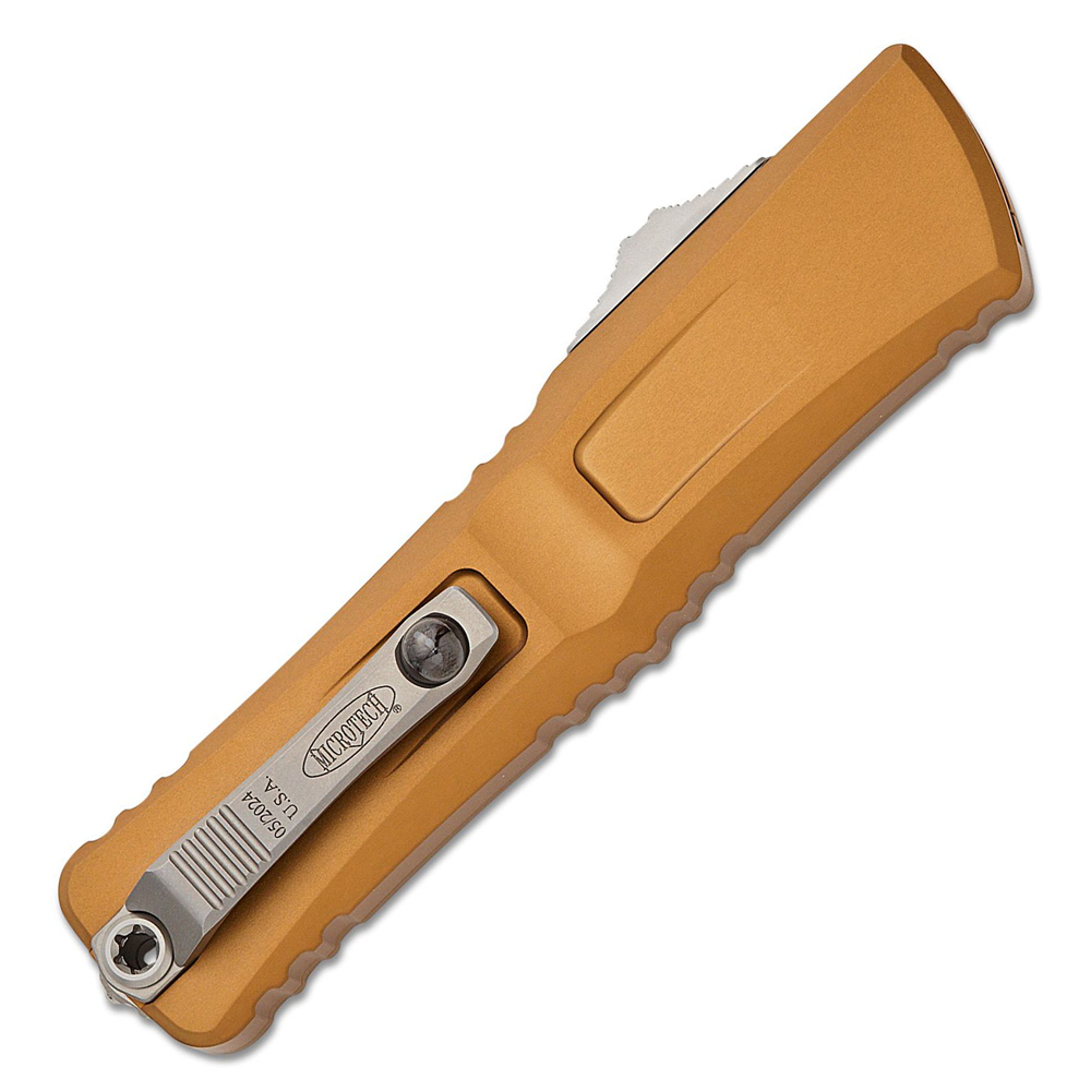 Microtech Combat Troodon Gen III AUTO OTF M390MK Stonewashed Drop Point Tan Aluminum Handles 1143-10TA 4