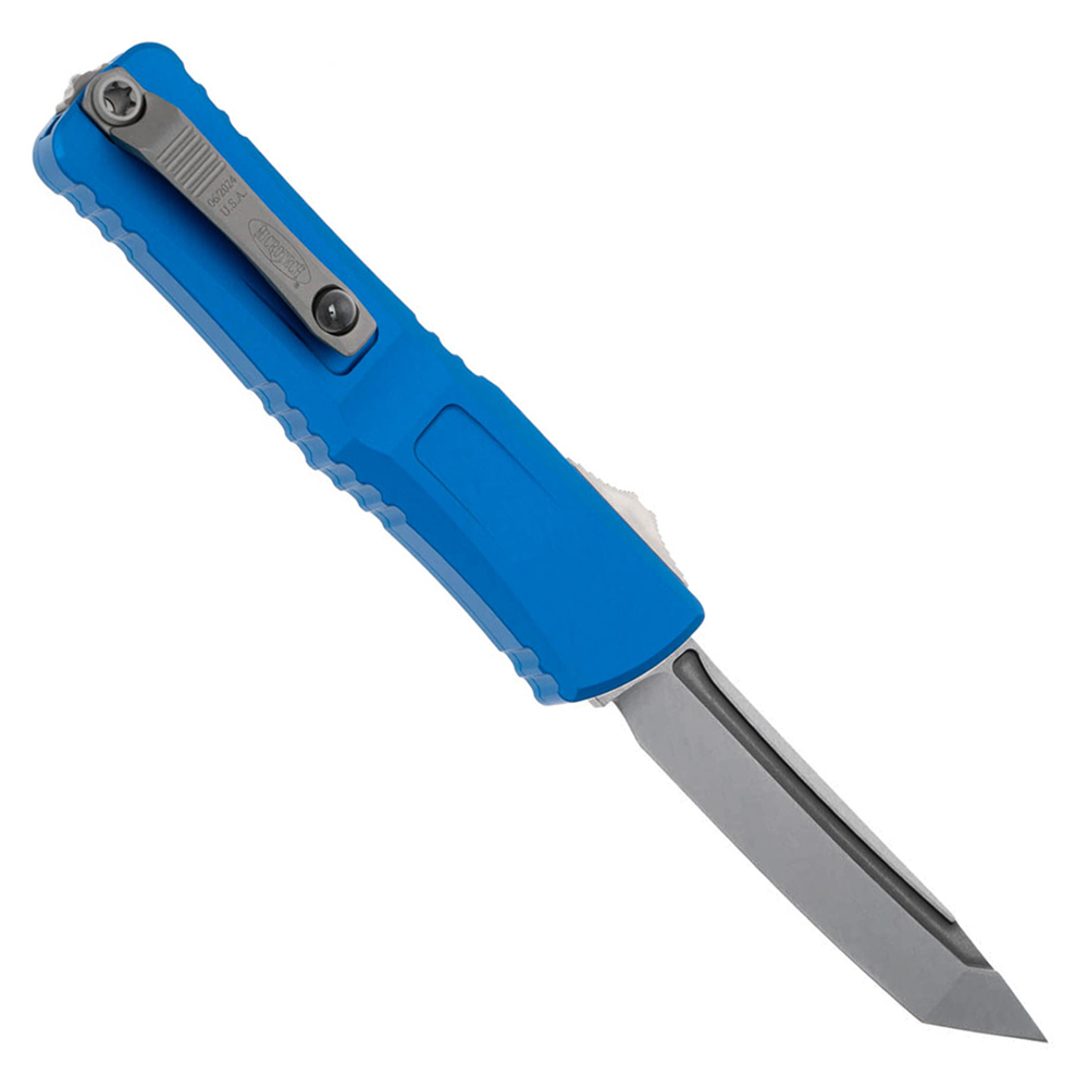 Microtech Combat Troodon Gen III AUTO OTF M390 Tanto Apocalyptic Stonewashed Blue Aluminum Handles 1144-10APBL 2