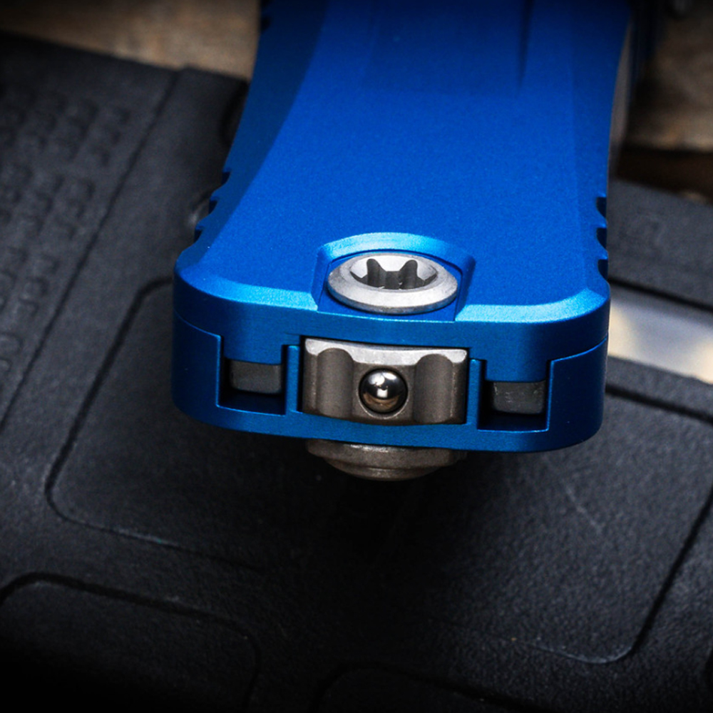 Microtech Combat Troodon Gen III AUTO OTF M390 Tanto Apocalyptic Stonewashed Blue Aluminum Handles 1144-10APBL 6