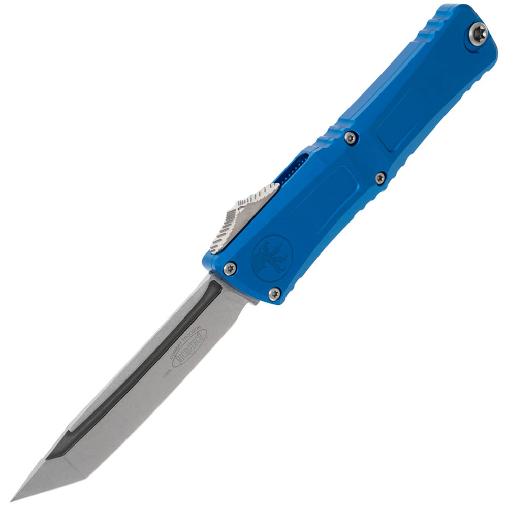 Microtech Combat Troodon Gen III AUTO OTF M390 Tanto Apocalyptic Stonewashed Blue Aluminum Handles 1144-10APBL 1