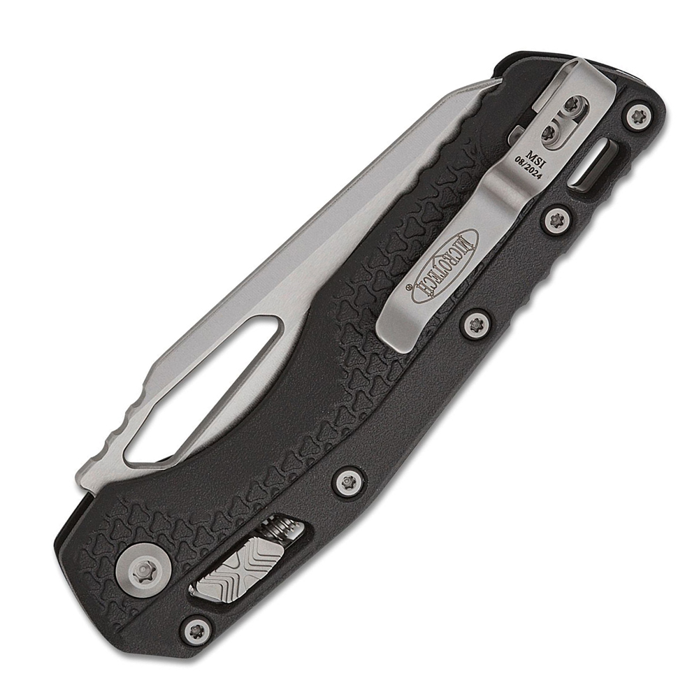 Microtech MSI RAM-LOK 30th Anniversary Manual Bohler M390MK Stonewashed Modified Sheepsfoot Plain Blade Black Injection Molded Polymer 210T-10PMBK30 4