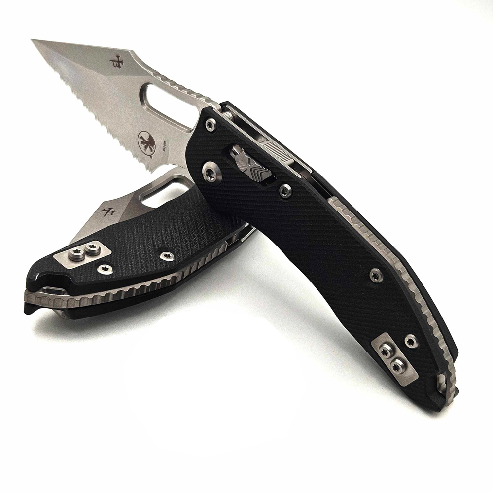 Microtech Stitch RAM-LOK Manual Folding Knife Bohler M390MK Stonewashed Spear Point Serrated Blade Black Fluted G10 169RL-12FLGTBK 7
