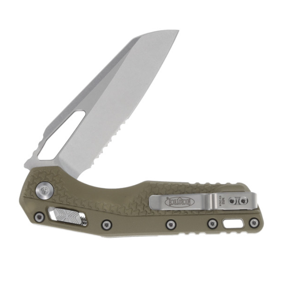 Microtech MSI RAM-LOK Manual Folding Bohler M390MK Stonewashed Modified Sheepsfoot Combo Blade OD Green Injection Molded Polymer Handles 210T-11PMOD 6