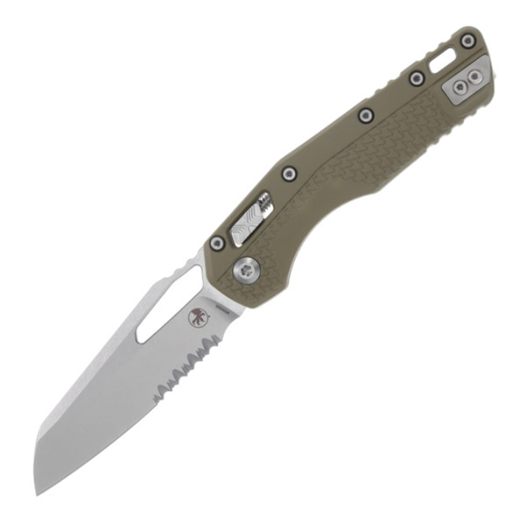 Microtech MSI RAM-LOK Manual Folding Bohler M390MK Stonewashed Modified Sheepsfoot Combo Blade OD Green Injection Molded Polymer Handles 210T-11PMOD 1