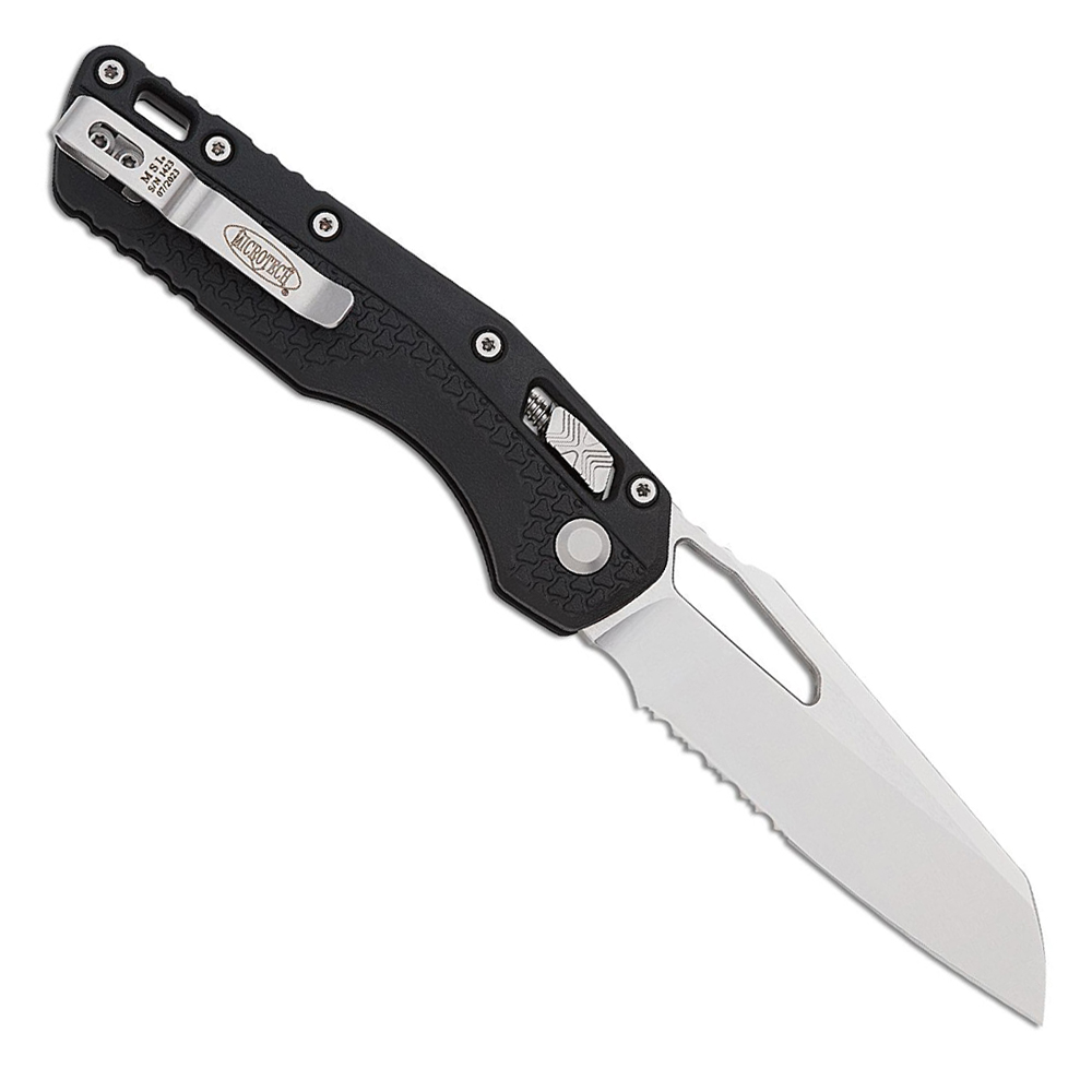 Microtech MSI RAM-LOK Manual Folding Bohler M390MK Stonewashed Modified Sheepsfoot Combo Blade Black Injection Molded Polymer Handles 210T-11PMBK 2