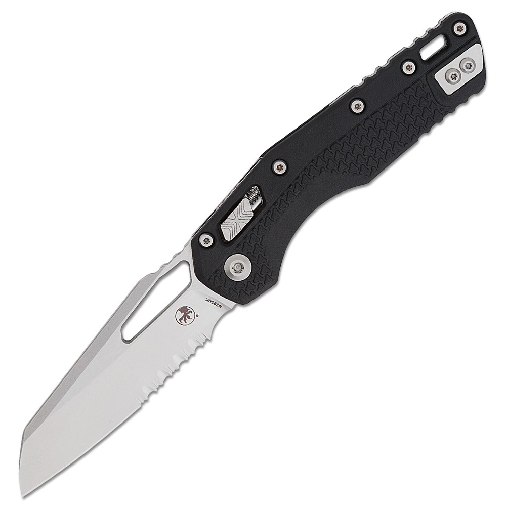 Microtech MSI RAM-LOK Manual Folding Bohler M390MK Stonewashed Modified Sheepsfoot Combo Blade Black Injection Molded Polymer Handles 210T-11PMBK 1