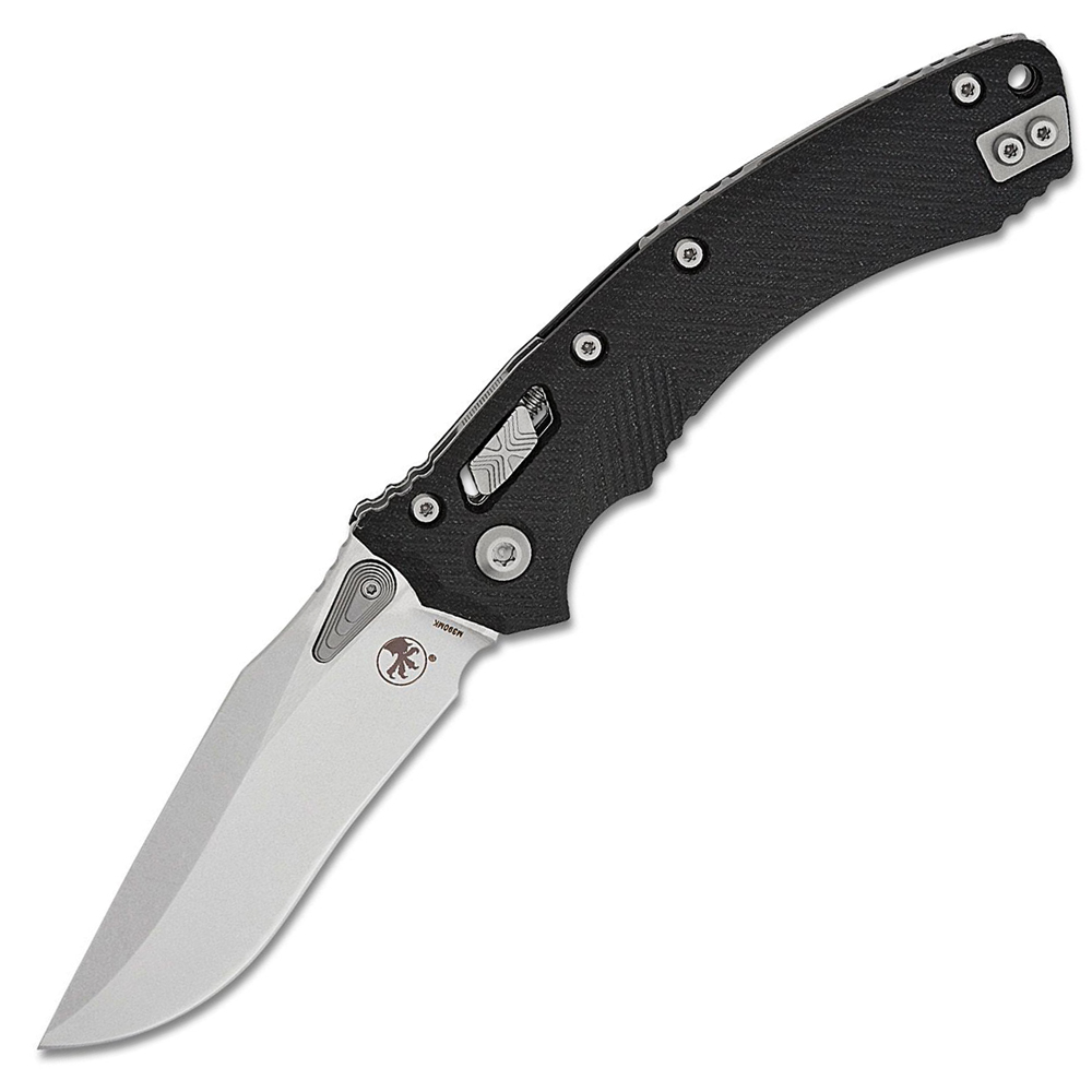 Microtech Amphibian RAM-LOK Manual Folding Bohler M390MK Stonewashed Clip Point Plain Blade Black Fluted G10 Handles 137RL-10FLGTBK 1