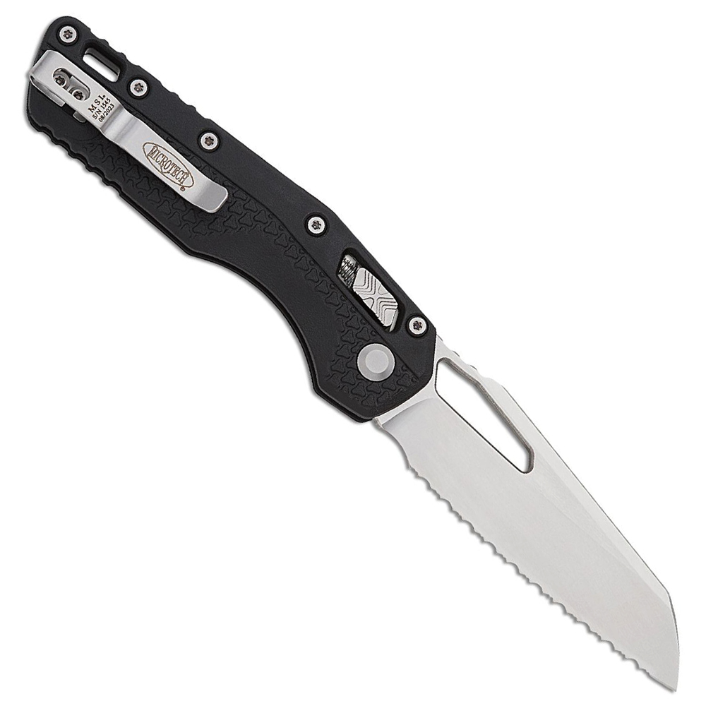 Microtech MSI RAM-LOK Manual Folding Bohler M390MK Stonewashed Modified Sheepsfoot Serrated Blade Black Injection Molded Polymer Handles 210T-12PMBK 2
