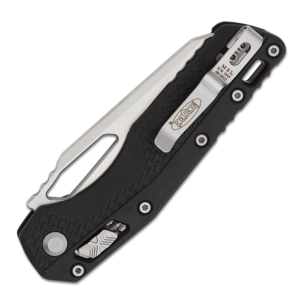 Microtech MSI RAM-LOK Manual Folding Bohler M390MK Stonewashed Modified Sheepsfoot Serrated Blade Black Injection Molded Polymer Handles 210T-12PMBK 4