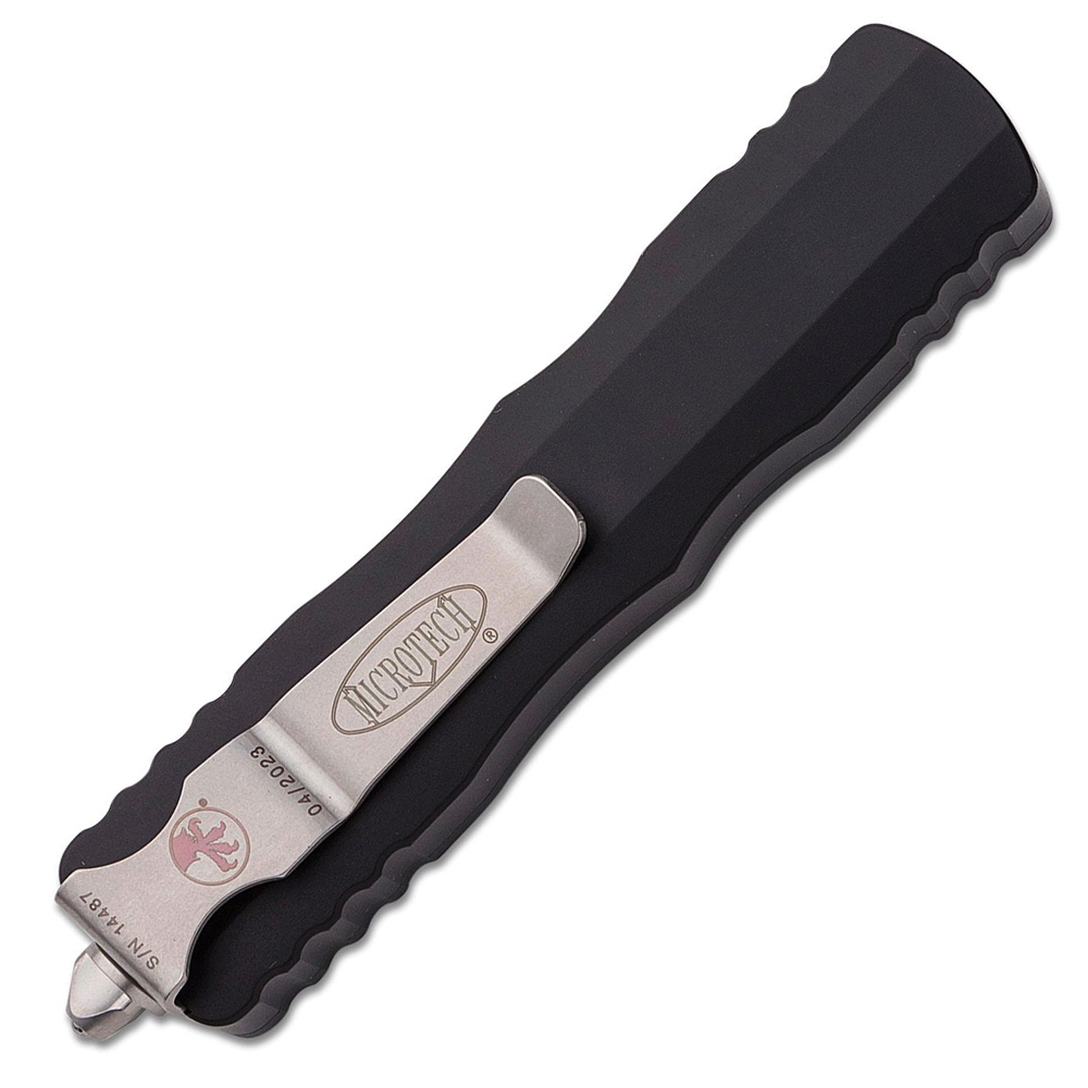 Microtech 225-10 Dirac AUTO OTF Knife Stonewashed Double Edge Dagger Black Aluminum Handles 4