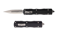 Microtech 225-10 Dirac AUTO OTF Knife Stonewashed Double Edge Dagger Black Aluminum Handles