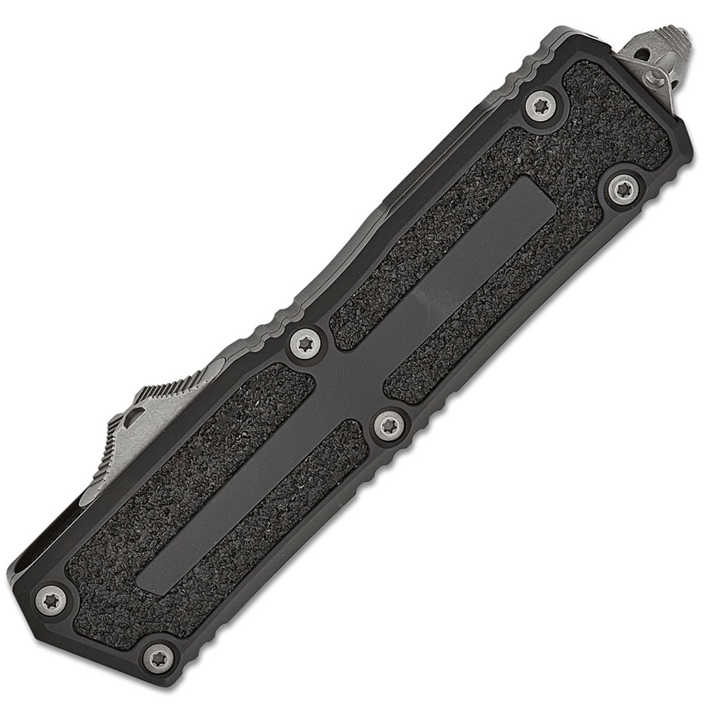 Microtech Scarab II Gen III AUTO OTF Knife M390MK Apocalyptic Drop Point Plain Black Aluminum Handles with 3M Traction Tape Inserts 1278-10AP  3