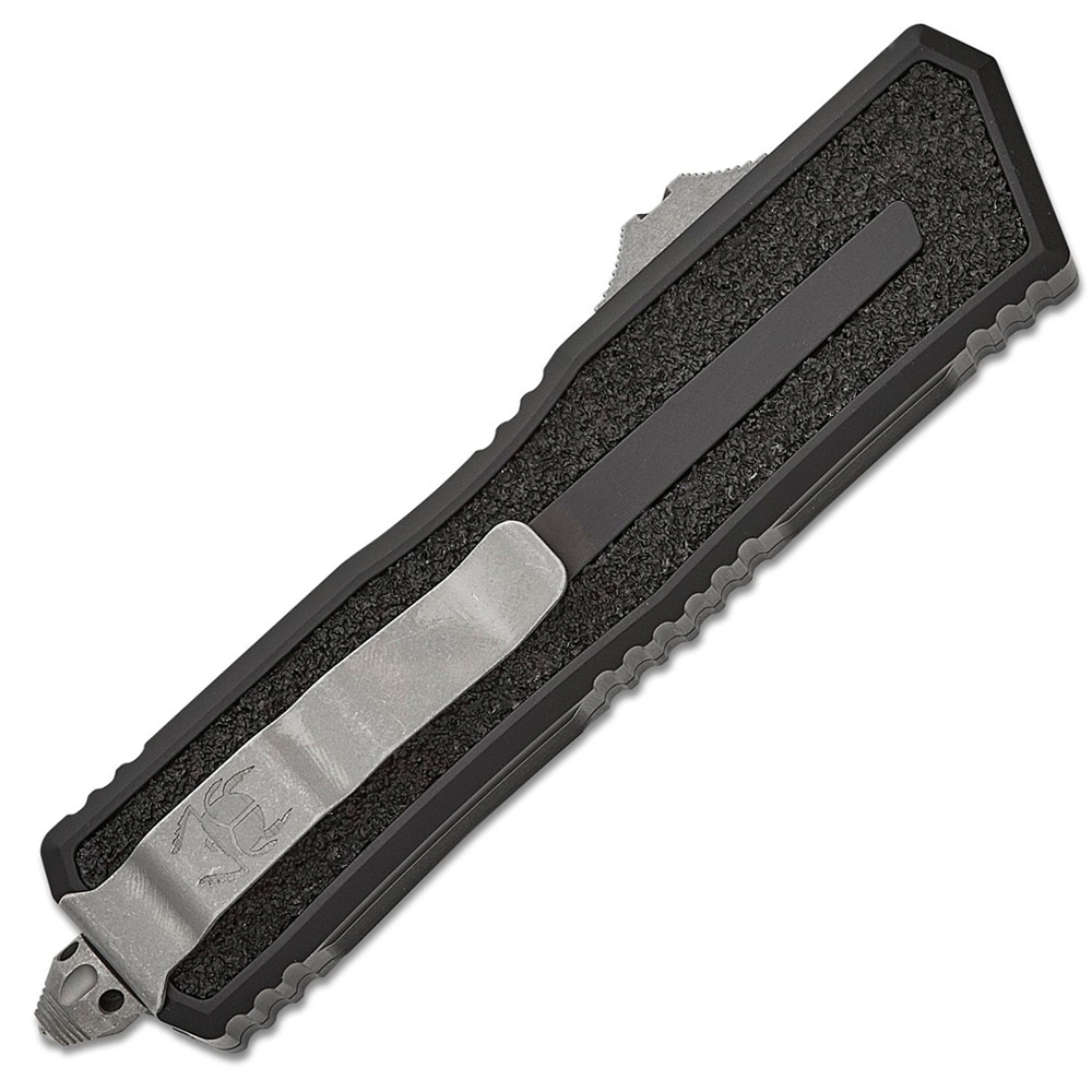Microtech Scarab II Gen III AUTO OTF Knife M390MK Apocalyptic Drop Point Plain Black Aluminum Handles with 3M Traction Tape Inserts 1278-10AP  4