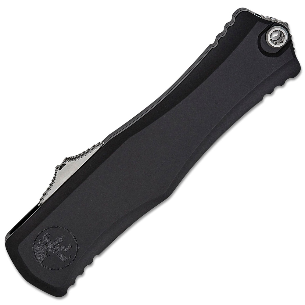 Microtech Hera II OTF AUTO M390MK Stonewashed Double Edge Dagger Blade Black Deep Engraved Aluminum Handles 1702-10 3