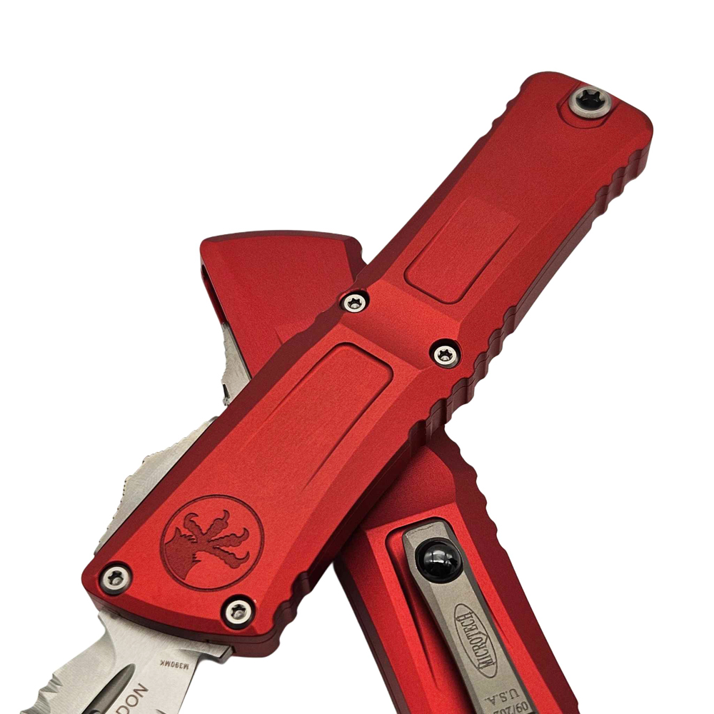 Microtech Combat Troodon Gen III AUTO OTF M390MK Stonewashed Serrated Dagger Red Aluminum Handles 1142-11RD 3