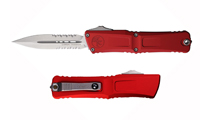 Microtech Combat Troodon Gen III AUTO OTF M390MK Stonewashed Serrated Dagger Red Aluminum Handles 1142-11RD
