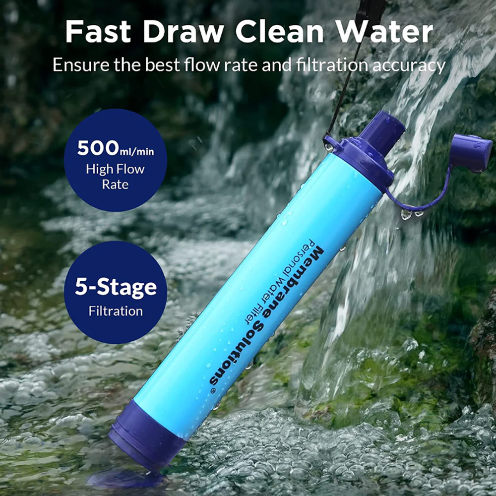Сламка филтър за пречистване на вода Membrane Solutions Water Filter Straw Blue 4