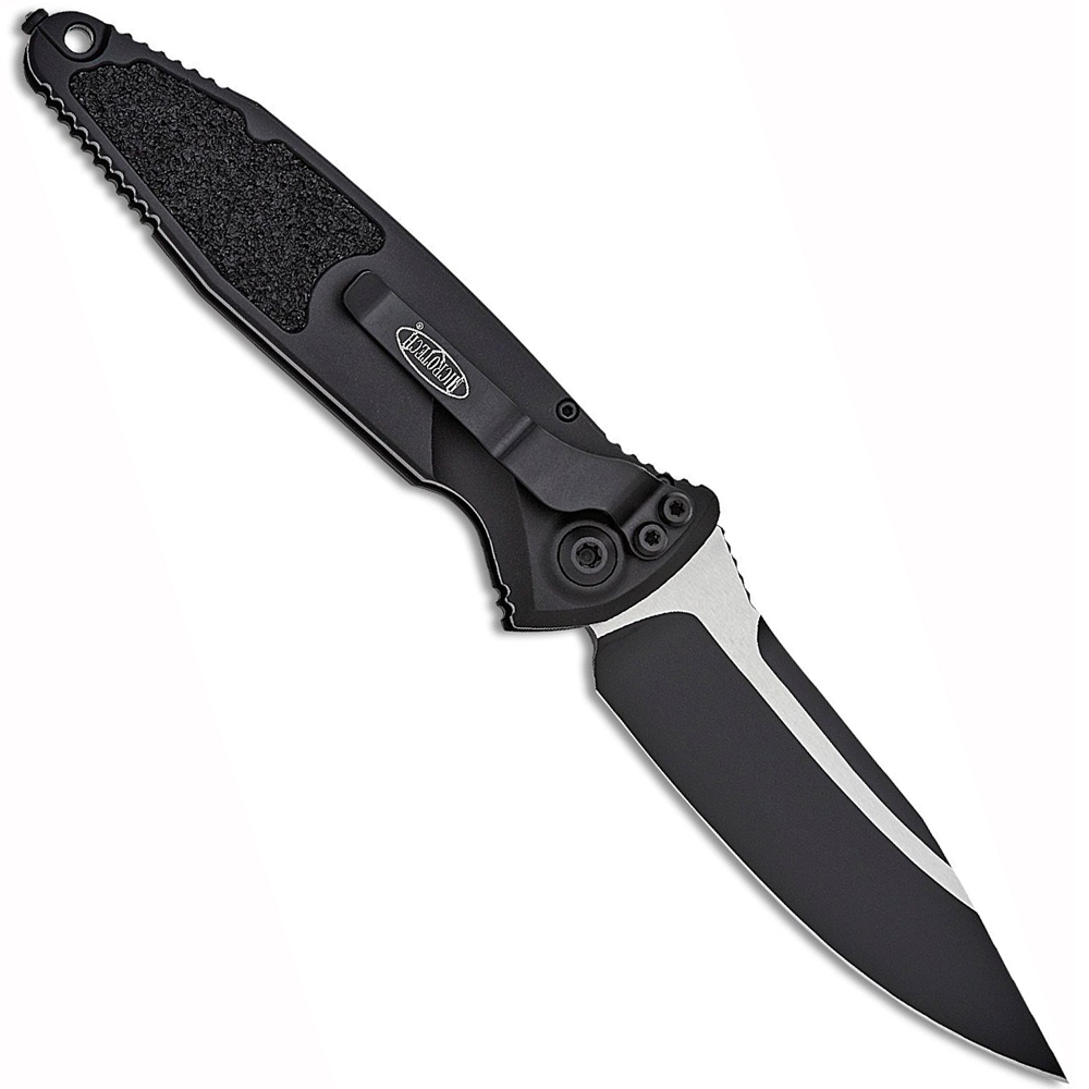 Microtech 160A-1T Socom Elite Tactical AUTO Black Clip Point Plain Blade Black Aluminum Handles 2