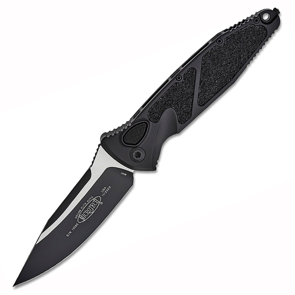 Microtech 160A-1T Socom Elite Tactical AUTO Black Clip Point Plain Blade Black Aluminum Handles 1