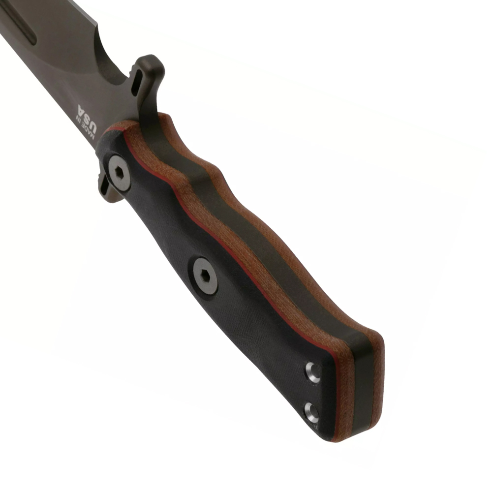 TOPS Operator 7 Fixed Blade 1075 Carbon Midnight Bronze Blade Tan Canvas Micarta / Black G10 OP7-03 4